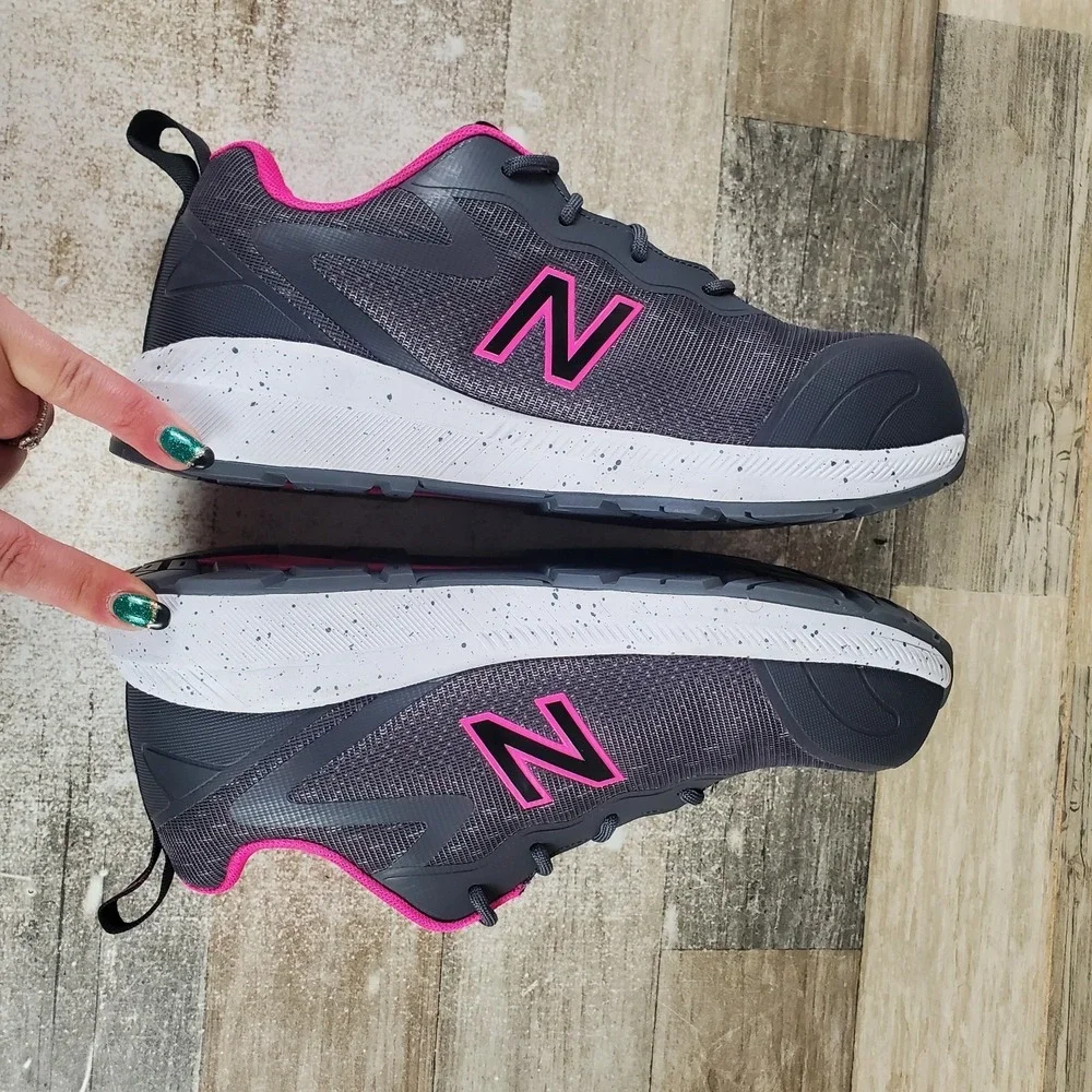 New Balance Safety Logic Womens Work Shoes Sz 8 B Grey/Pink Lace Up Sneakers